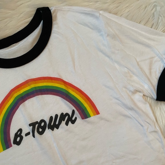 Alternative Apparel Tops - Indiana University Bloomington “B-Town” Pride Rainbow Ringer Tee Graphic Tshirt